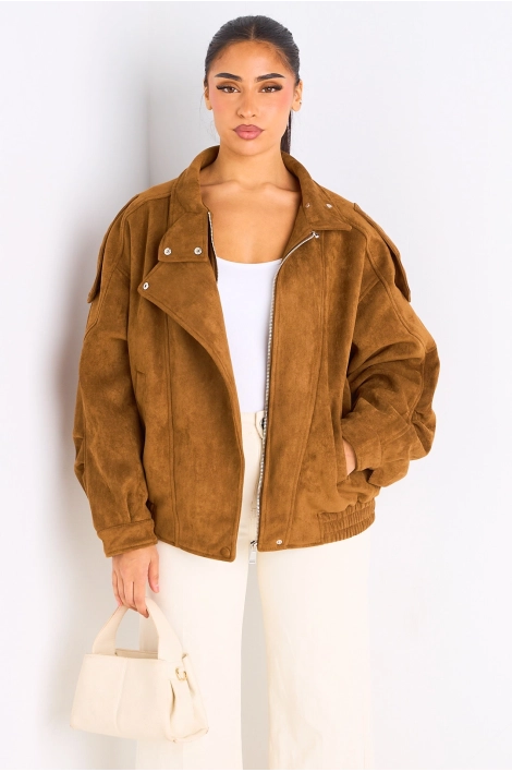 Veste courte en suédine camel