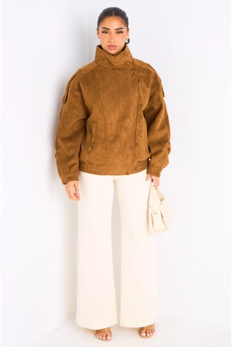 Veste courte en suédine camel