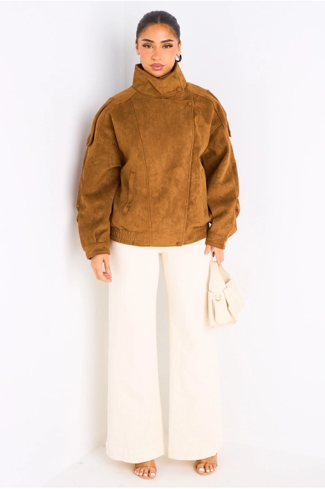 Veste courte en suédine camel
