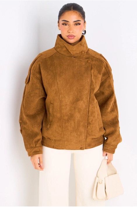 Veste courte en suédine camel