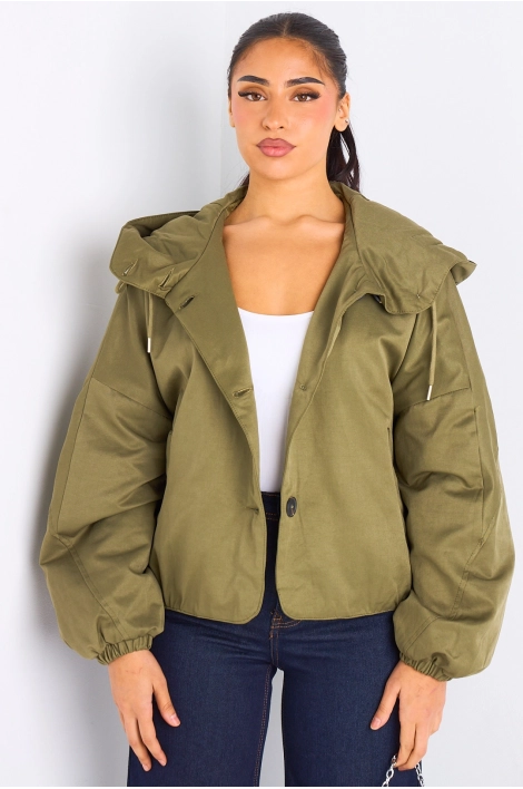 Veste courte verte à capuche