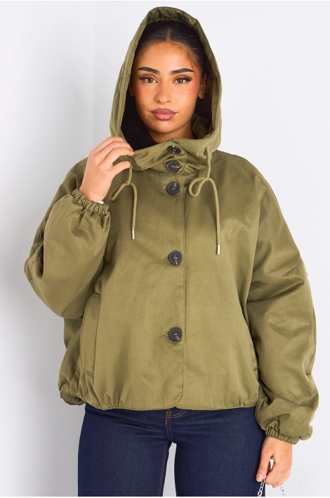 Veste courte verte à capuche