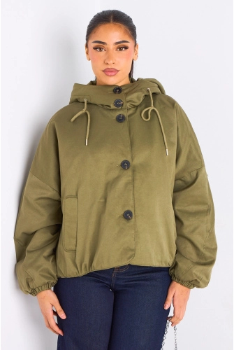 Veste courte verte à capuche