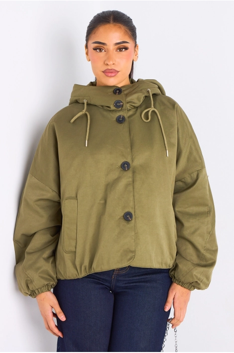 Veste courte verte à capuche