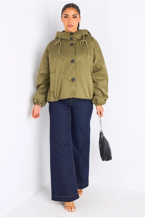 Veste courte verte à capuche