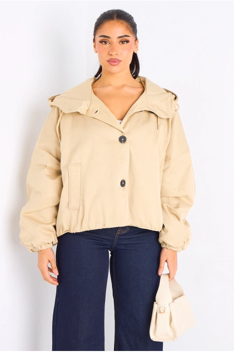 Veste courte beige à capuche
