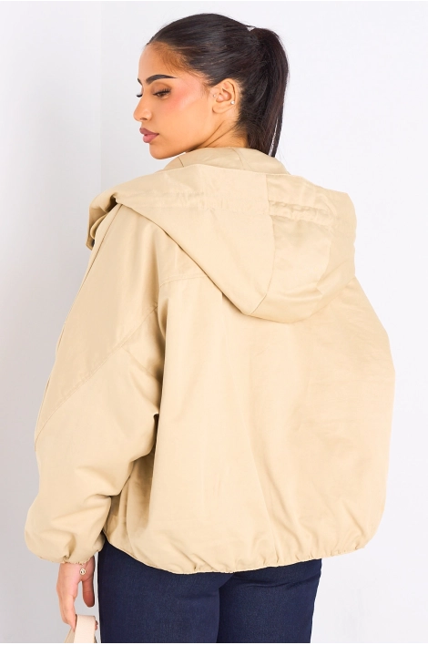 Veste courte beige à capuche