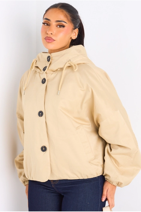 Veste courte beige à capuche