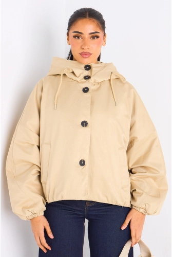 Veste courte beige à capuche