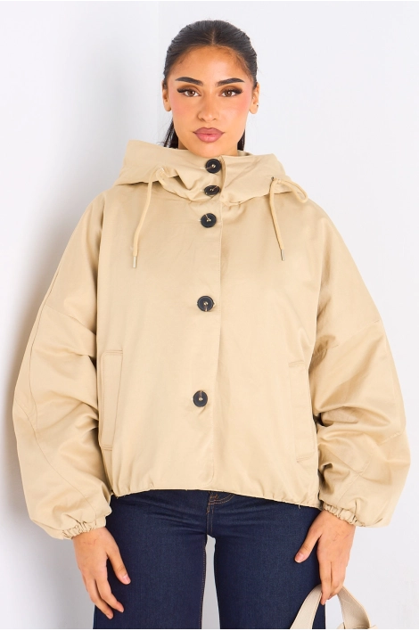 Veste courte beige à capuche