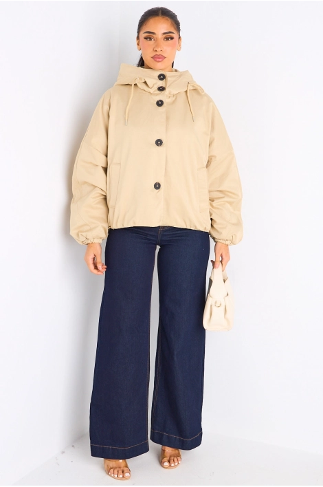 Veste courte beige à capuche