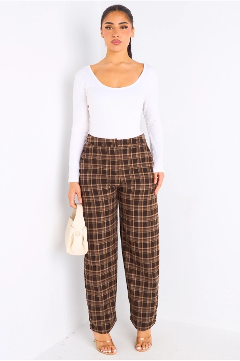 Pantalon à carreaux marron