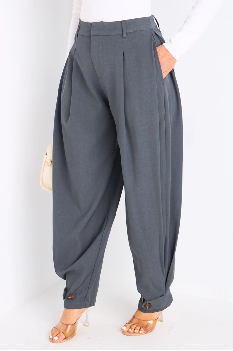 Pantalon gris à bas de jambes ajustables