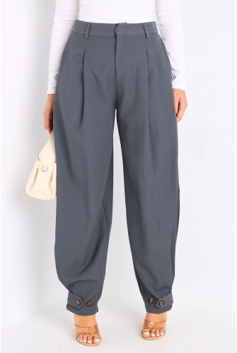 Pantalon gris à bas de jambes ajustables