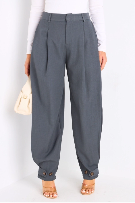 Pantalon gris à bas de jambes ajustables