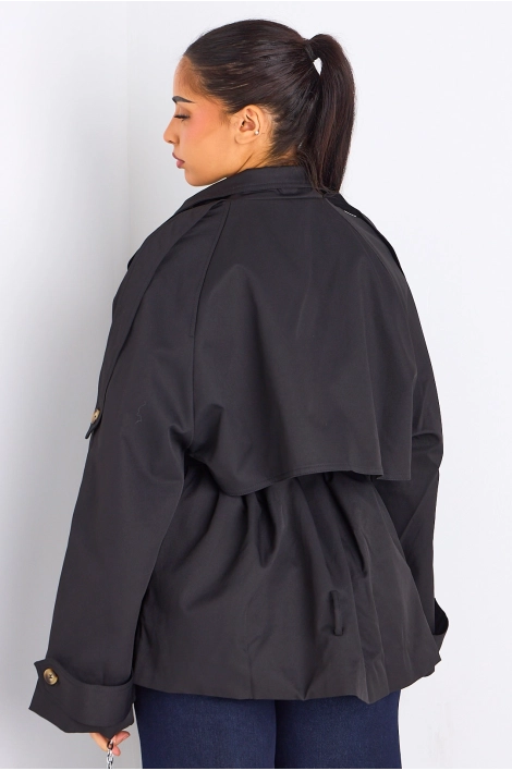 Manteau noir ceinturé à col rabat