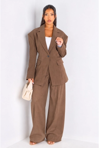 copy of Veste blazer camel à coupe droite ceinturée