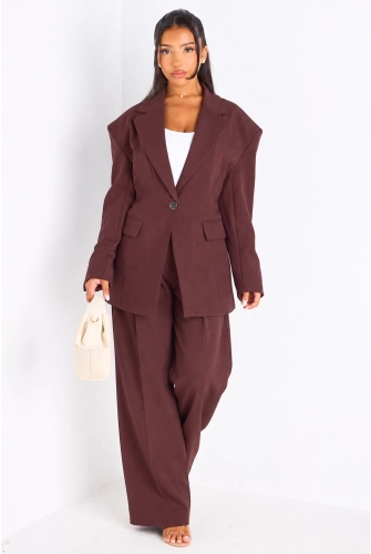 copy of copy of Veste blazer camel à coupe droite ceinturée