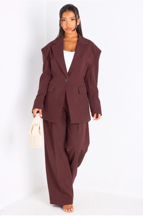copy of copy of Veste blazer camel à coupe droite ceinturée