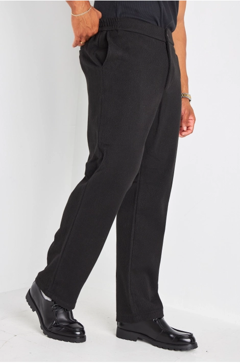 Ensemble 2 pièces noir veste à col rabat + pantalon coupe droite effet texturé