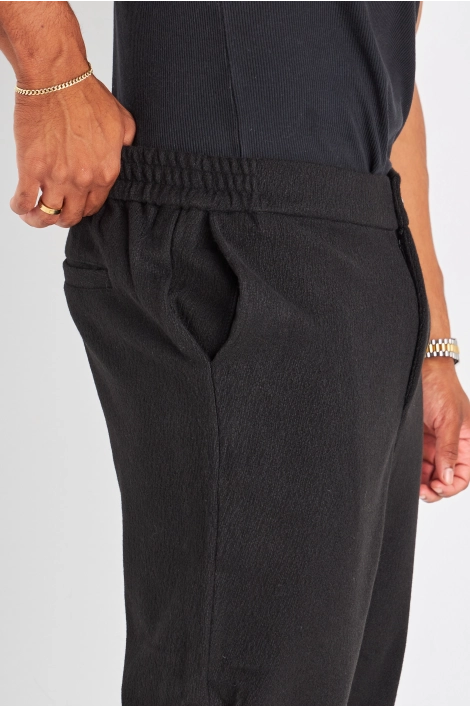 Ensemble 2 pièces noir veste à col rabat + pantalon coupe droite effet texturé