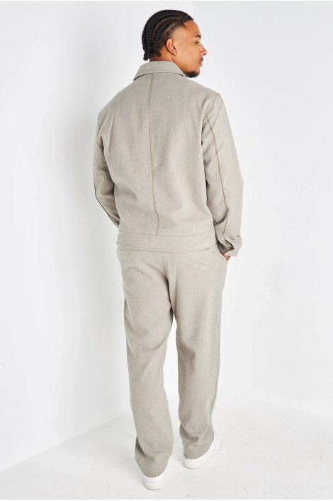 Ensemble 2 pièces vert clair veste à col rabat + pantalon coupe droite effet texturé