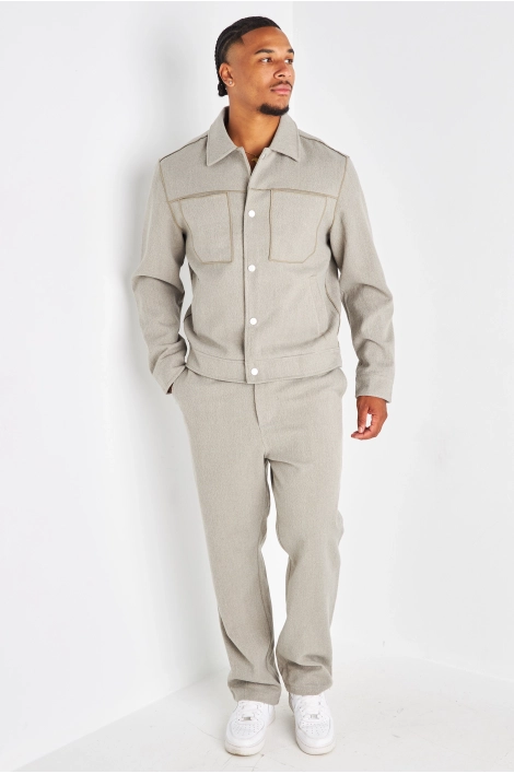 Ensemble 2 pièces vert clair veste à col rabat + pantalon coupe droite effet texturé