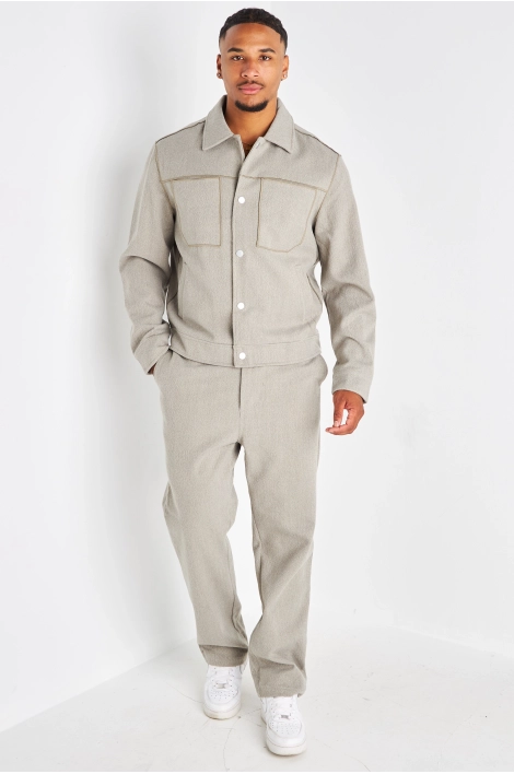 Ensemble 2 pièces vert clair veste à col rabat + pantalon coupe droite effet texturé