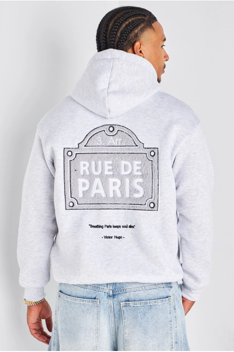 Sweet à capuche gris molletonné et inscriptions