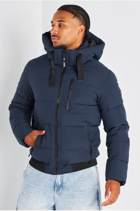 Doudoune bleu marine matelassée à capuche