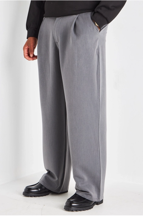 Pantalon à pince gris à coupe droite