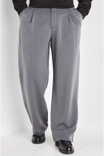 Pantalon à pince gris à coupe droite