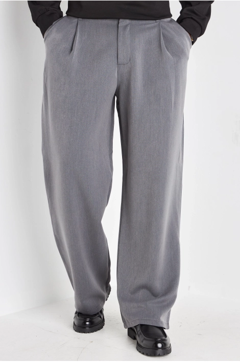 Pantalon à pince gris à coupe droite