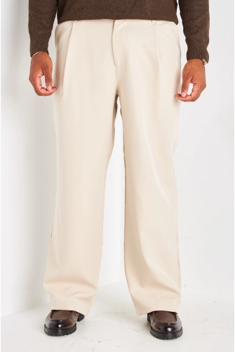 Pantalon à pince beige à coupe droite