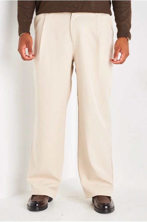 Pantalon à pince beige à coupe droite