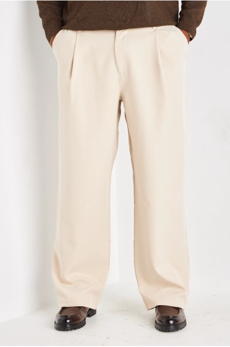 Pantalon à pince beige à coupe droite