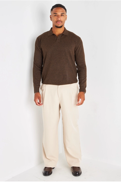 Pantalon à pince beige à coupe droite