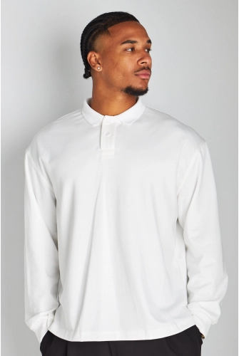 Tee-shirt blanc à manches longues et col rabat