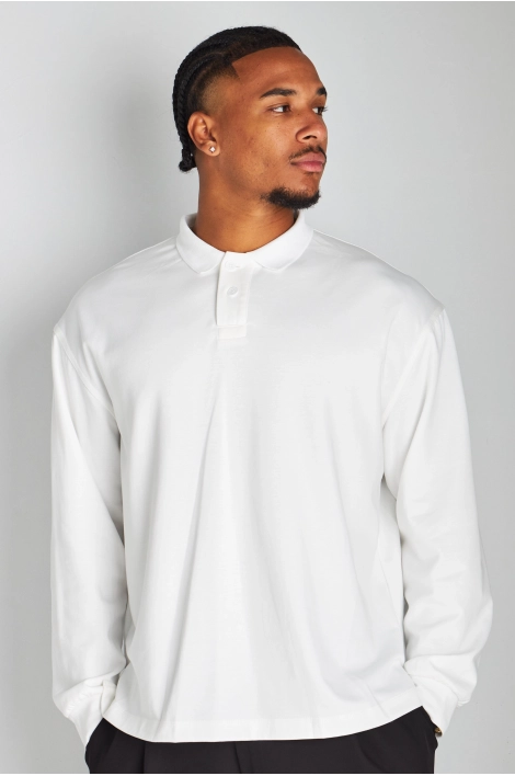 Tee-shirt blanc à manches longues et col rabat