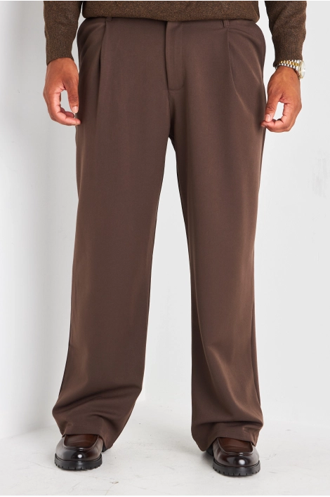Pantalon à pince café à coupe droite
