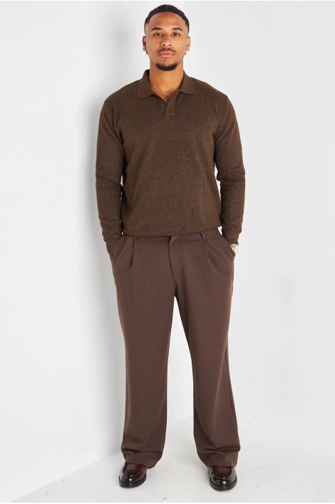 Pantalon à pince café à coupe droite