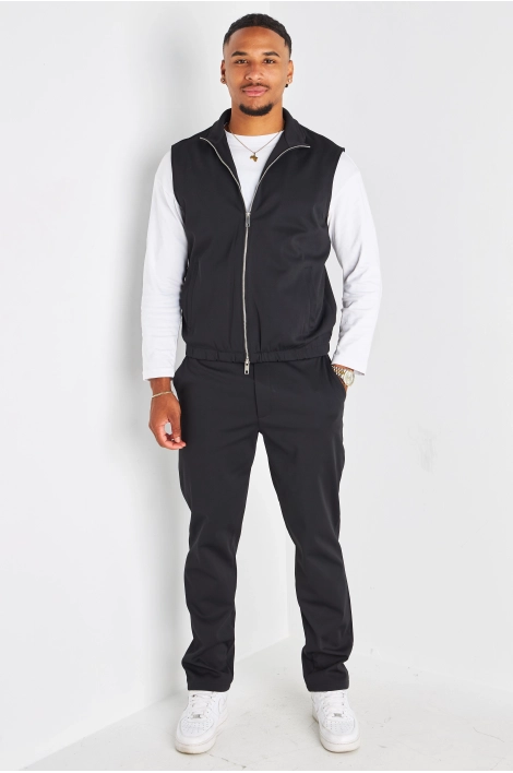 Ensemble 3 pièces noir veste sans manches + manteau manches longues + pantalon