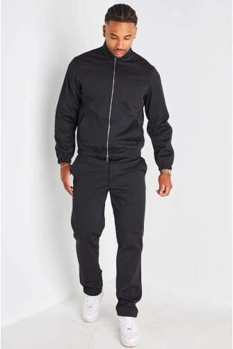 Ensemble 3 pièces noir veste sans manches + manteau manches longues + pantalon
