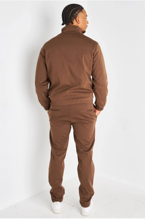 Ensemble 3 pièces marron veste sans manches + manteau manches longues + pantalon