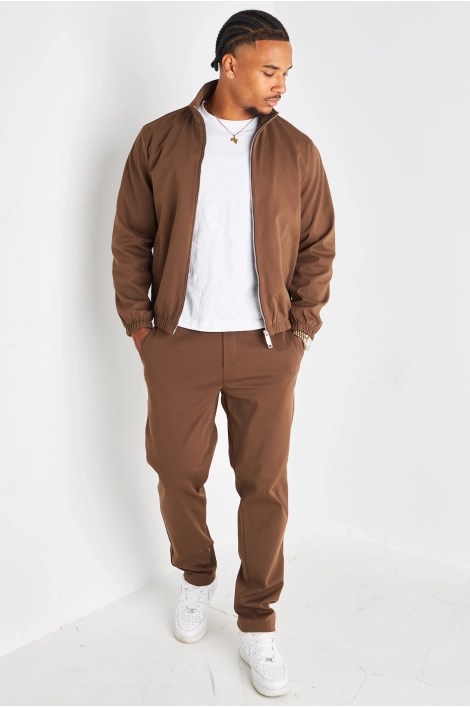Ensemble 3 pièces marron veste sans manches + manteau manches longues + pantalon