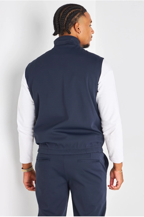 Ensemble 3 pièces bleu marine veste sans manches + manteau manches longues + pantalon