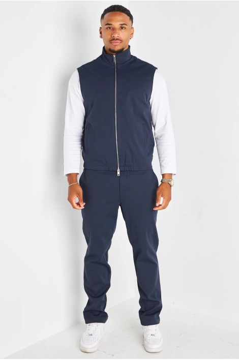 Ensemble 3 pièces bleu marine veste sans manches + manteau manches longues + pantalon