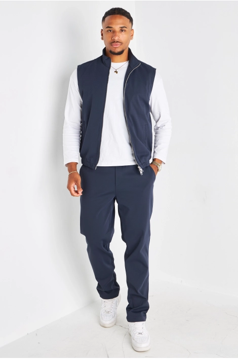 Ensemble 3 pièces bleu marine veste sans manches + manteau manches longues + pantalon