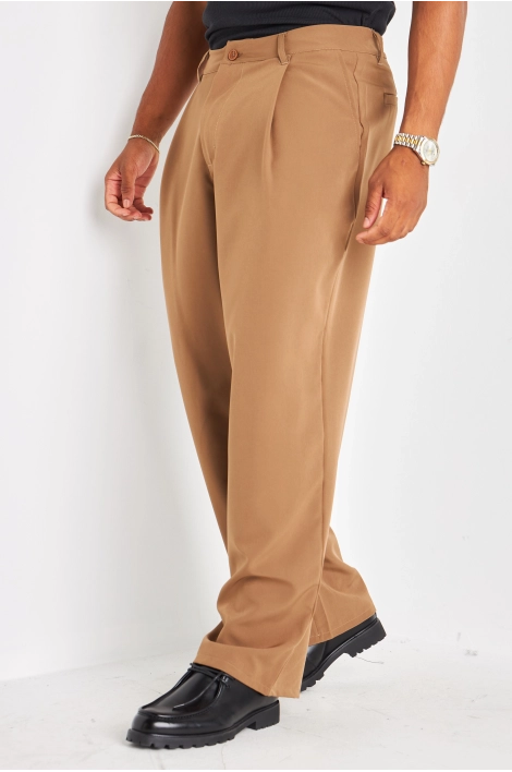Pantalon à pince camel à coupe droite