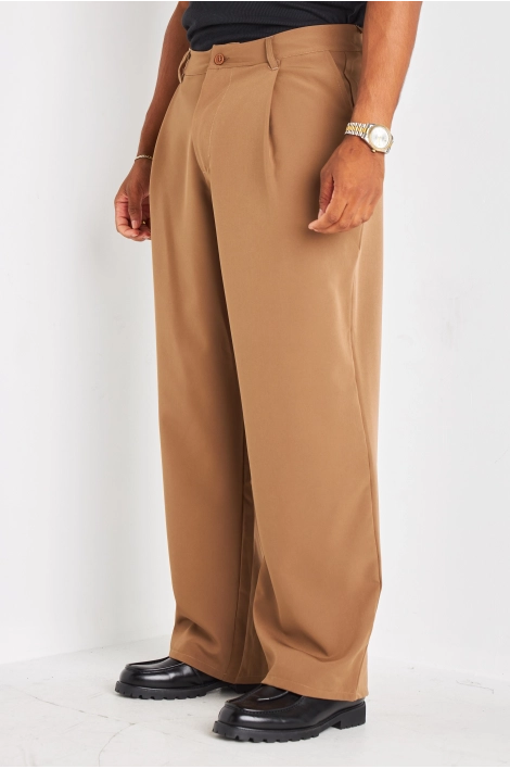 Pantalon à pince camel à coupe droite